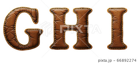 Set of leather letters G, H, I uppercase. 3D render font with skin texture isolated on white background. Set of leather letters G, H, I uppercase. 3D render font with skin texture isolated on white background. 66892274