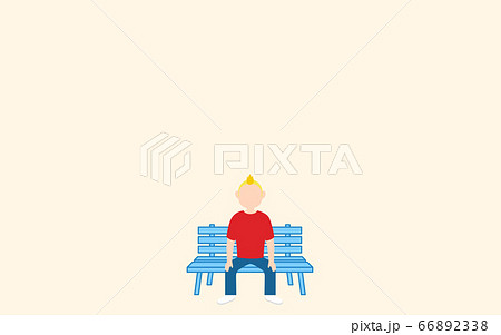 二人掛けのベンチに一人で座っている男性のイラストのイラスト素材