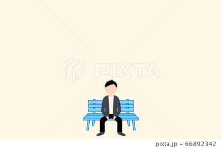 二人掛けのベンチに一人で座っている男性のイラストのイラスト素材