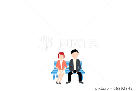 ベンチに並んで座る男性と女性のイラストのイラスト素材