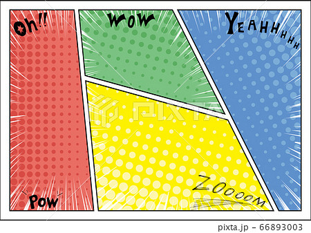 効果音 コミック 集中線コマ割りフレーム ハーフトーン背景 のイラスト素材