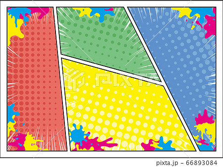 コミック 集中線コマ割りフレーム ペンキハーフトーン背景のイラスト素材