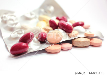 Expired pills and tablets with used blister 66893136