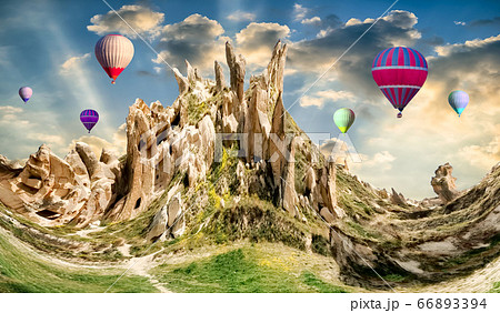 Hot Air balloons flying tour over Cappadocia, Turkey, Goreme Hot Air balloons flying tour over Cappadocia, Turkey, Goreme 66893394