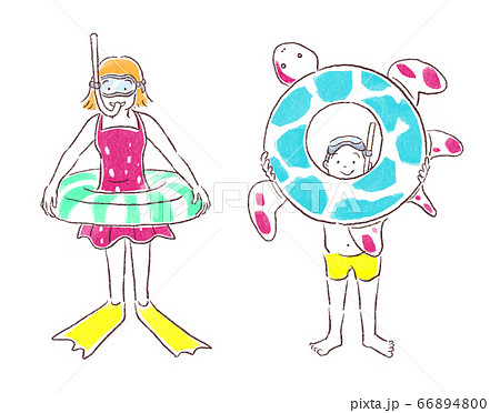 水着の男の子と女の子 66894800