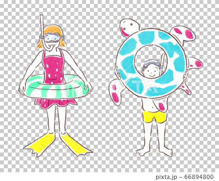 水着の男の子と女の子 66894800