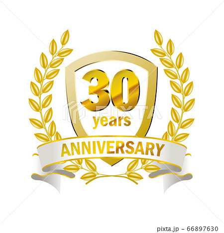 月桂樹 月桂冠をモチーフにした3d立体のアニバーサリーのエンブレムロゴ白 30周年のイラスト素材 月桂樹 月桂冠をモチーフにした3d立体のアニバーサリーのエンブレムロゴ白 30周年のイラスト素材