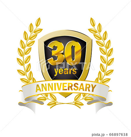 月桂樹 月桂冠をモチーフにした3d立体のアニバーサリーのエンブレムロゴ黒 30周年のイラスト素材 月桂樹 月桂冠をモチーフにした3d立体のアニバーサリーのエンブレムロゴ黒 30周年のイラスト素材