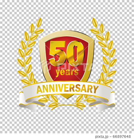 月桂樹・月桂冠をモチーフにした3D立体のアニバーサリーのエンブレムロゴ赤｜50周年 66897648