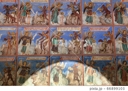 Frescoes showing sins, Rila Monastery, Bulgaria Frescoes showing sins, Rila Monastery, Bulgaria 66899103
