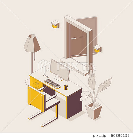 Isometric outline full color office workplace with Isometric outline full color office workplace with 66899135