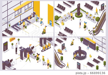 Isometric scenes with airport people and objects. 66899136