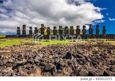 Rear view of Ahu Tongariki moai platform Rear view of Ahu Tongariki moai platform 66901055