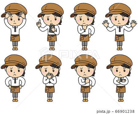 女の子01_16（困った顔のカフェ・雑貨店員のいろんなポーズセット） 66901238