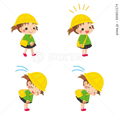 挨拶をする礼儀正しい幼稚園児の女の子セット 66901374