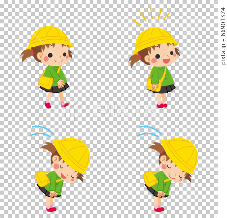 挨拶をする礼儀正しい幼稚園児の女の子セット 66901374