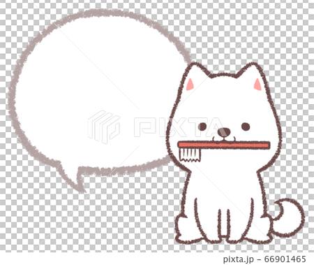 歯ブラシをくわえる白柴犬線画フレームのイラスト素材 歯ブラシをくわえる白柴犬線画フレームのイラスト素材