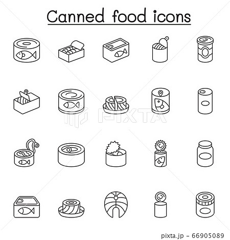 Canned food & Preserved food icons set in thin Canned food & Preserved food icons set in thin 66905089
