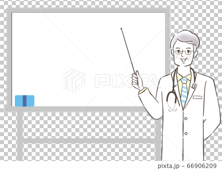 Senior male doctor explaining on whiteboard / smile / hand drawing 66906209