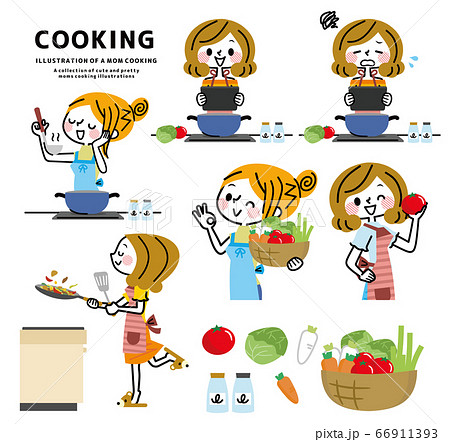 料理をする女性のセット 66911393