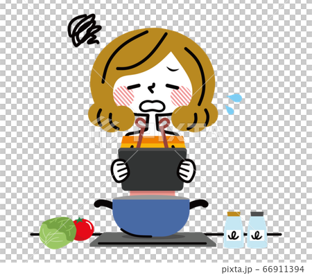 タブレットを見て料理する女性　失敗 66911394