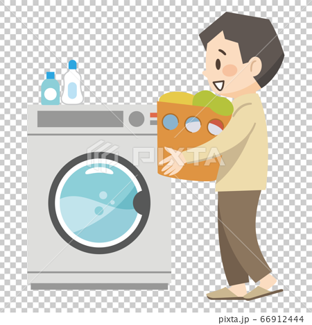 洗濯をする若い男性のイラストレーションのイラスト素材
