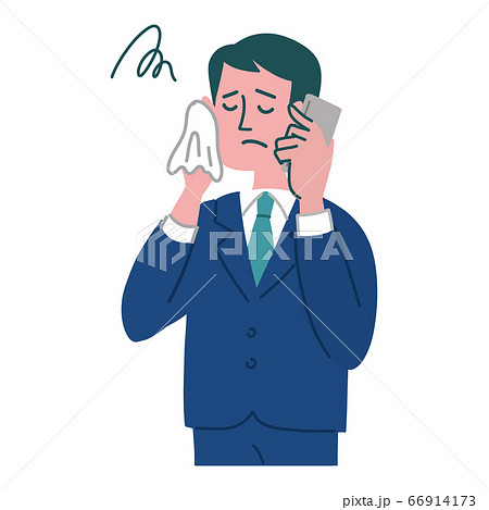 スーツ 男性 携帯電話 悩んでいる 冷や汗のイラスト素材