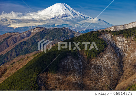 丹沢表尾根越しに見る冬の富士山 66914275