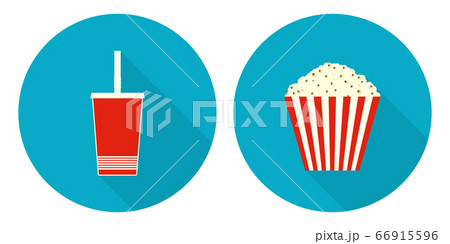 Flat vector cup of cola and bucket of popcorn Flat vector cup of cola and bucket of popcorn 66915596