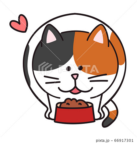キャットフードを食べる猫 イラストのイラスト素材
