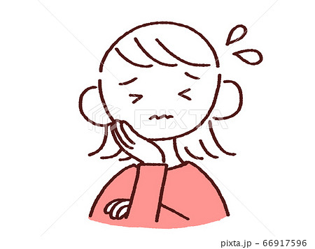 手を顔にあて困る若い女性 手を顔にあて困る若い女性 66917596