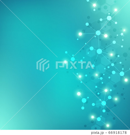 Abstract background of molecules. Molecular structures or DNA strand, genetic engineering, neural network, innovation technology, scientific research. Technological, science and medicine concept. Abstract background of molecules. Molecular structures or DNA strand, genetic engineering, neural network, innovation technology, scientific research. Technological, science and medicine concept. 66918178