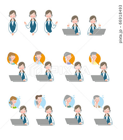 電話受付の女性と人々 66918493