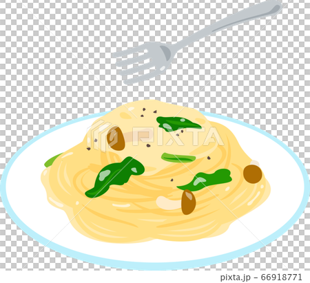 キノコとほうれん草のクリームパスタのイラスト素材