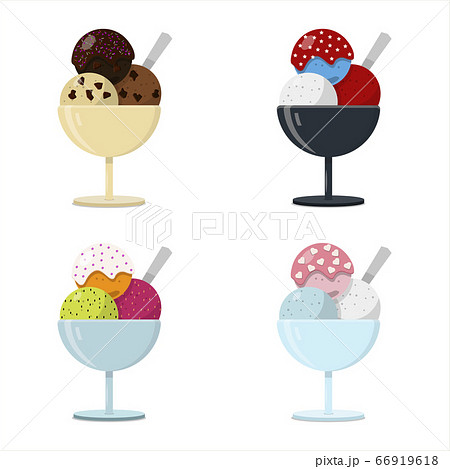 Balls Ice Cream In A Glass Container Vector Flat Style Stock