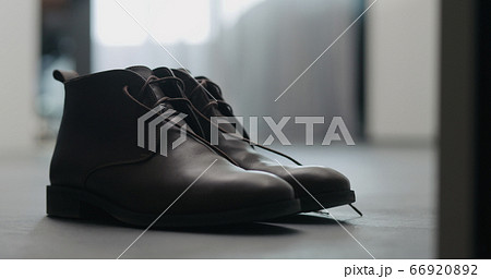 closeup brown leather chukka boots indoor 66920892