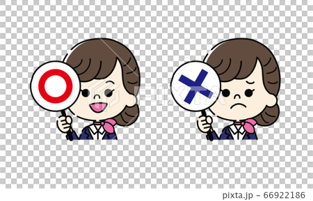 マルバツ印を出す女性CAのイラストセット マルバツ印を出す女性CAのイラストセット 66922186