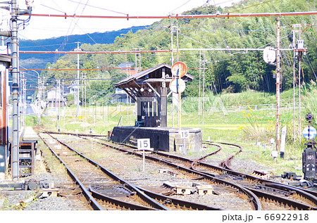 スイッチバックの線路とレトロなホームが歴史を今に伝える一畑口駅の風景 ... 島根県 出雲市(晴れ) スイッチバックの線路とレトロなホームが歴史を今に伝える一畑口駅の風景 ... 島根県 出雲市(晴れ) 66922918