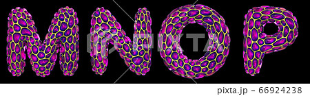 Realistic 3D letters set M, N, O, P made of gold shining metal letters. 66924238