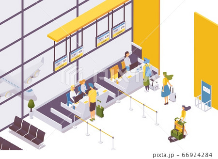 Isometric Airport Check In Service Counter Withのイラスト素材