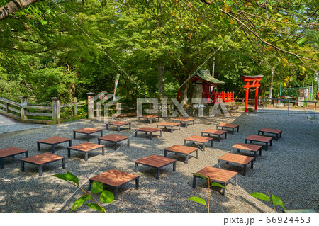 新緑の甲斐の猿橋と山王宮を南側店舗前から見る 66924453