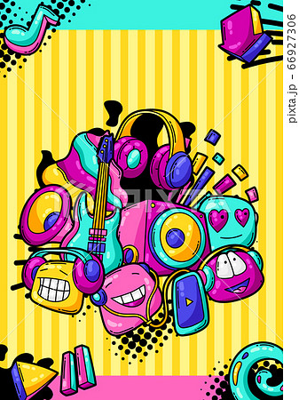 Background with cartoon musical items. 66927306