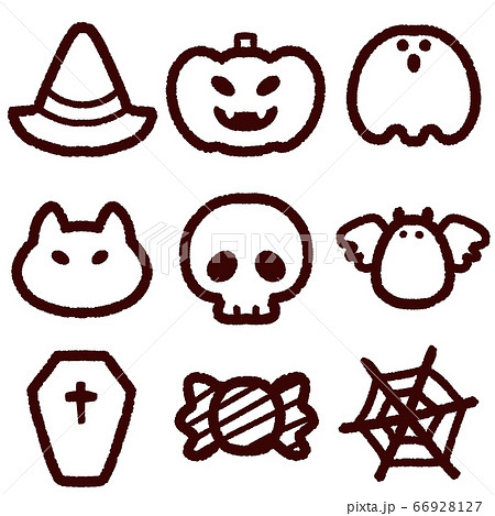 かわいいハロウィンアイコンセット 線画のイラスト素材