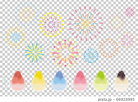 いろんなかき氷と打ち上げ花火のイラストセット いろんなかき氷と打ち上げ花火のイラストセット 66928995