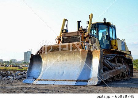 Bulldozer at construction site. Heavy equipment Bulldozer at construction site. Heavy equipment 66929749