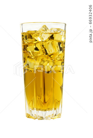 Glass of cold tea with ice cubes over white Glass of cold tea with ice cubes over white 66932406