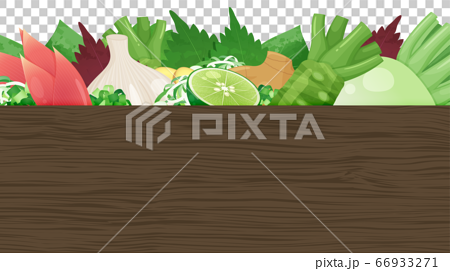 薬味の野菜と木の板の背景イラスト 茶 16 9のイラスト素材