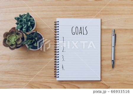 New year  GOALS list. Office desk table with 66933516