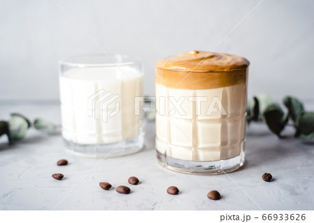 Homemade Dalgona coffee. A trendy drink from Korea. 66933626