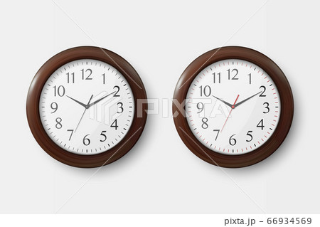 Vector 3d Realistic Simple Round Wooden Wall Office Clock with White Dial Icon Set Closeup Isolated on White Background. Design Template, Mock-up for Branding, Advertise. Front or Top View Vector 3d Realistic Simple Round Wooden Wall Office Clock with White Dial Icon Set Closeup Isolated on White Background. Design Template, Mock-up for Branding, Advertise. Front or Top View 66934569